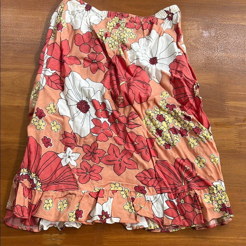 Roxy Pink Midi A-Line Skirt with Ruffled Smocked Design